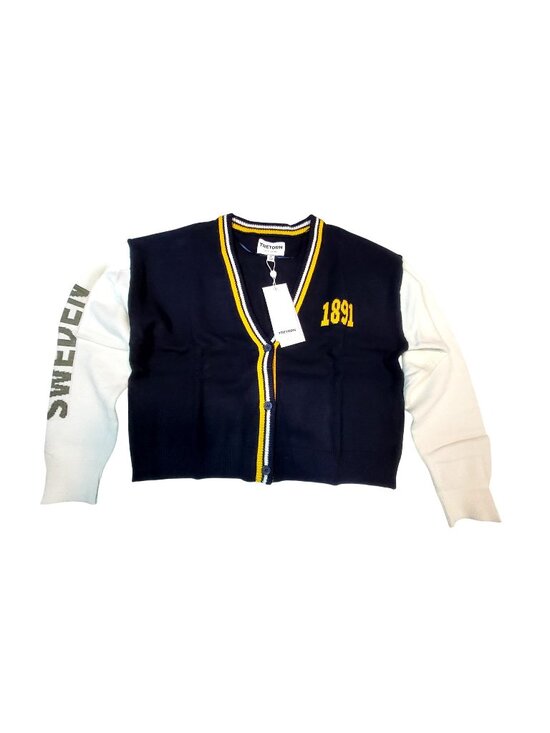Tretorn Sweaters - Tretorn Navy & White Varsity Style Cardigan With Yellow Stripe Accents Medium
